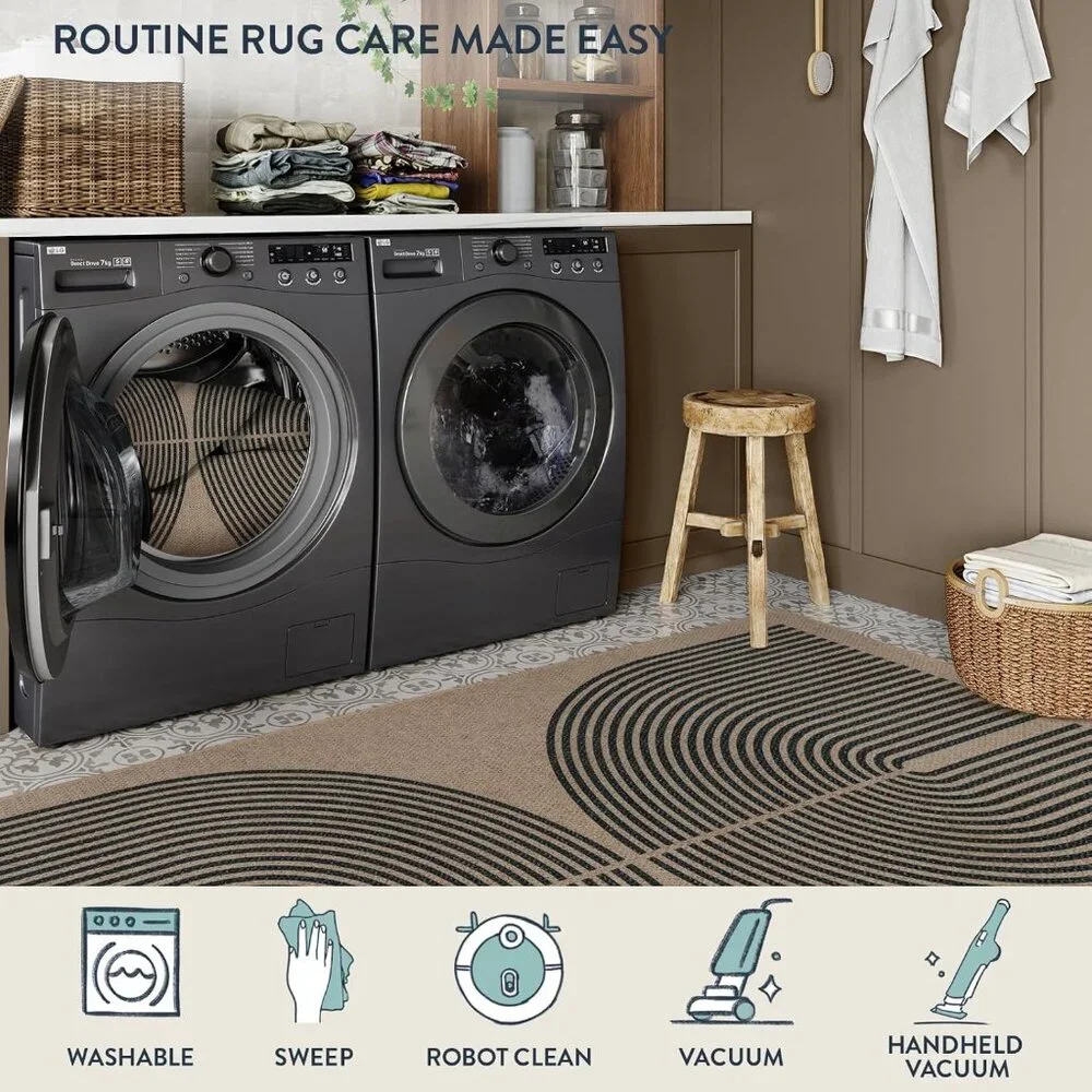 New Modern Rainbow Easy Jute Rug, 3x5 Washable Rugs for Entryway Farmhouse Black